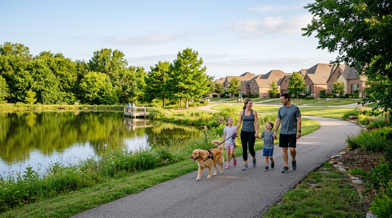 Scenic walking trail and community pond in one of the best neighborhoods in Mansfield TX.